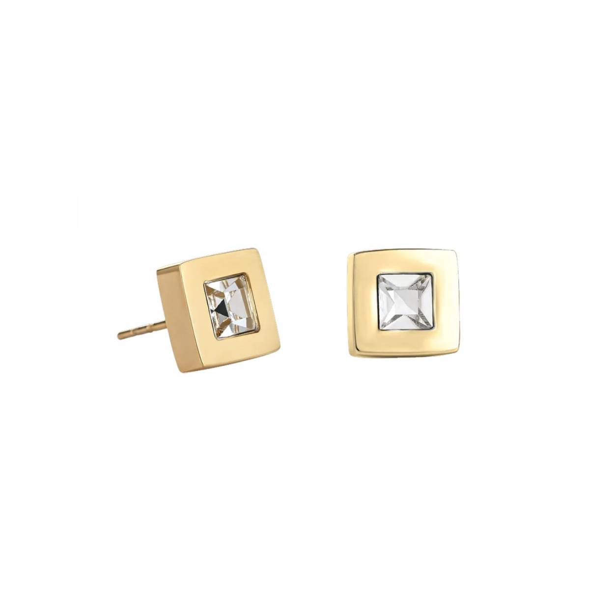 Coeur de Lion Goud kleurige vierkanten oorsteker met crystal kleurige steen