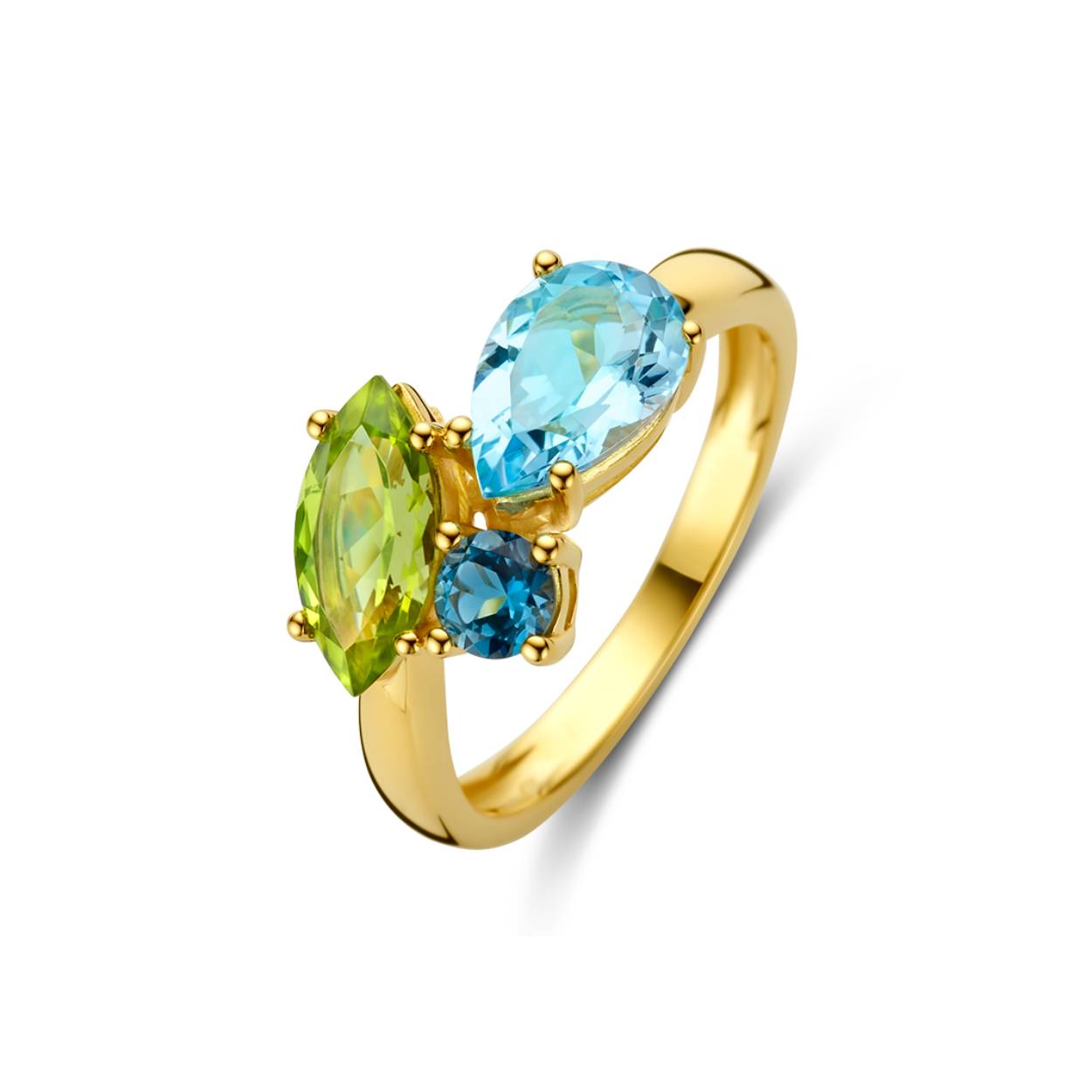 Ring geel goud 18kt met kleurstenen