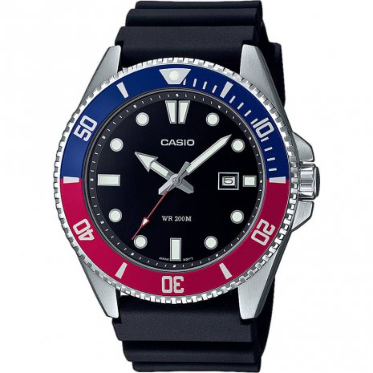 Casio MDV-107-1A3VEF Collection horloge
Herenhorloge met datum en Pepsi-bezel