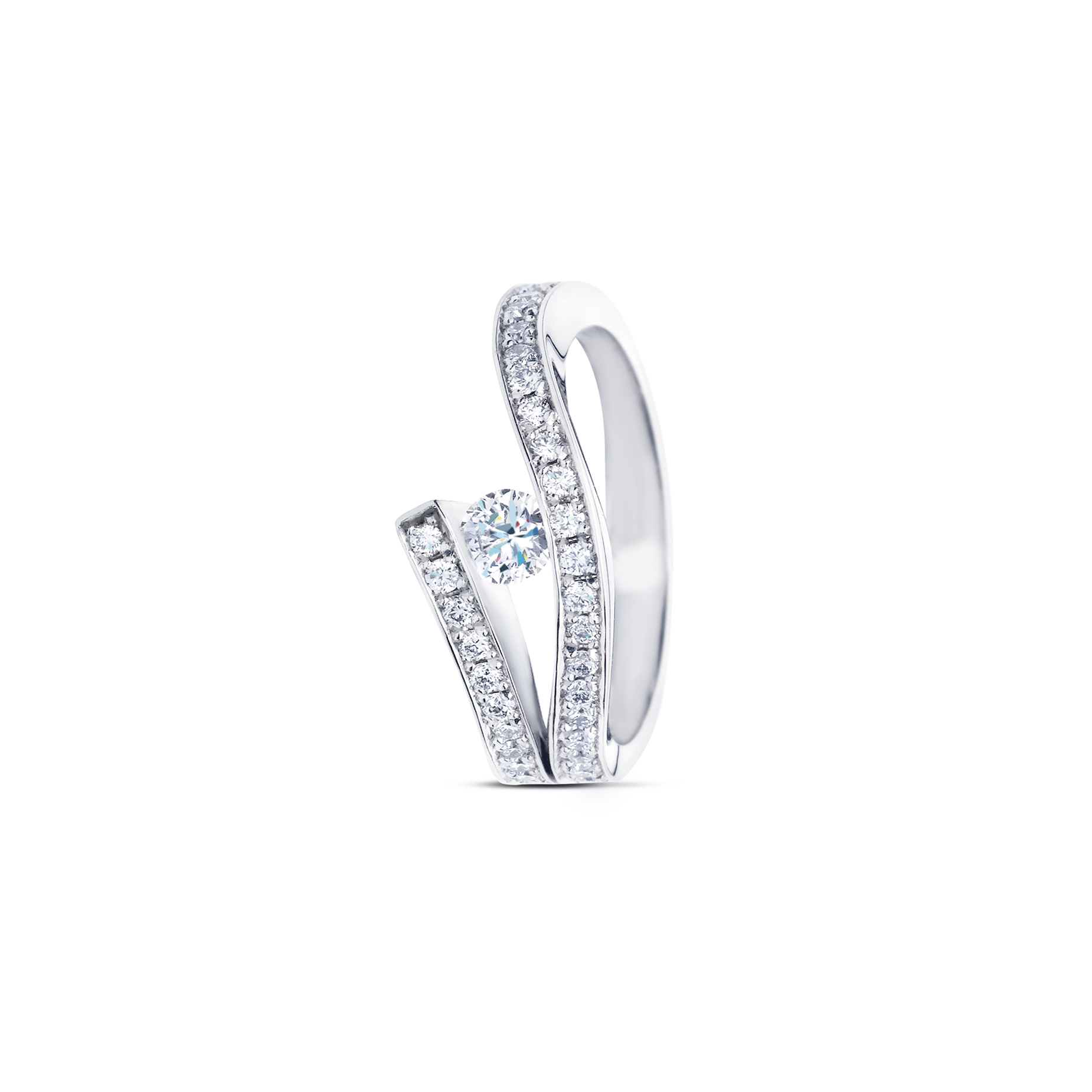 R&C Ring Victoire Riche 14kts goud met briljant 0,0.7crt si/river pavé 37/0,32crt