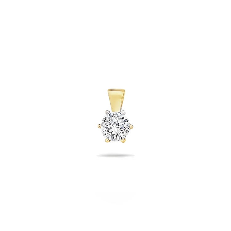 Geelgouden hanger met 5,0mm Zirkonia 6-poot
Materialen: Goud 585
Materiaal kleur: Geel
Stenen: Zirkonia