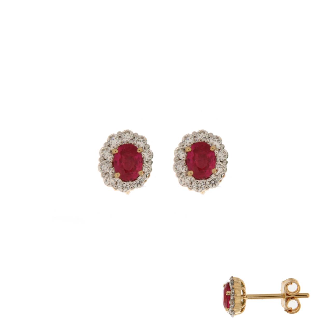 Naiomy ooorstekers goud 18k, 20 briljanten 0.296ct en 2 robijnen 0.39ct