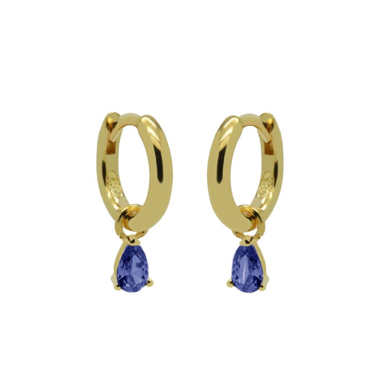 Karma Hinged Hoops Symbols Hanging Drop Zirconia Blue Goldplated