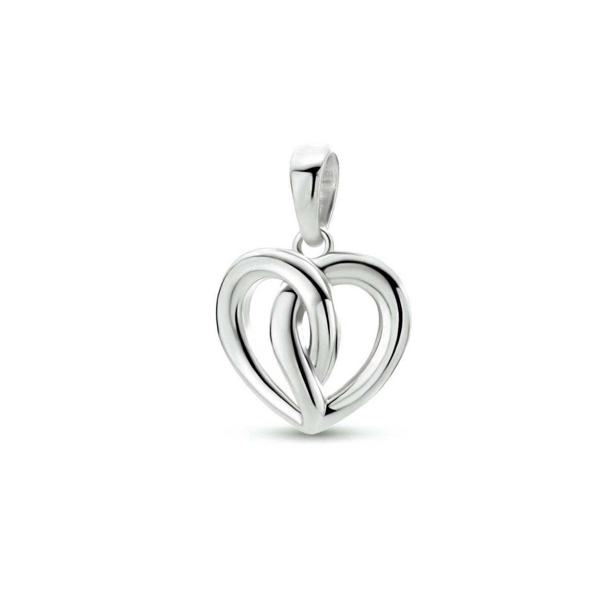 Gerhodineerd 925 zilveren hanger in de vorm van een hart. De hanger heeft een totale hoogte van 1.7cm en een breedte van 12mm.