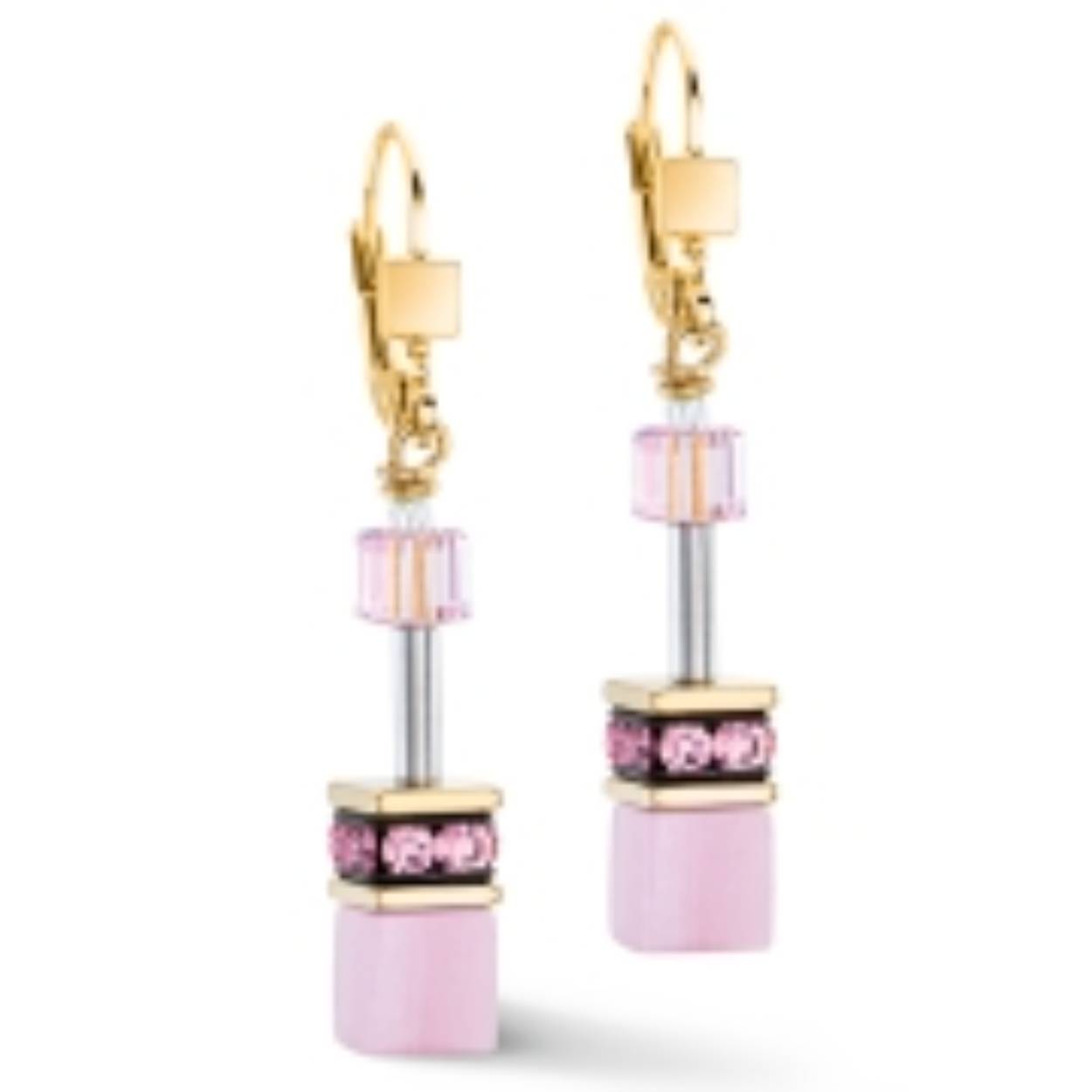 Coeur de Lion staal vergulde  oorhangers  met polaris en swarovski kristallen