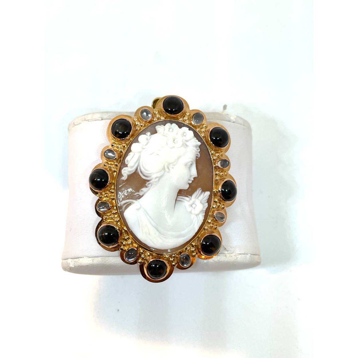 14k gouden camee stersaffieren/ aquamarijn cabochon