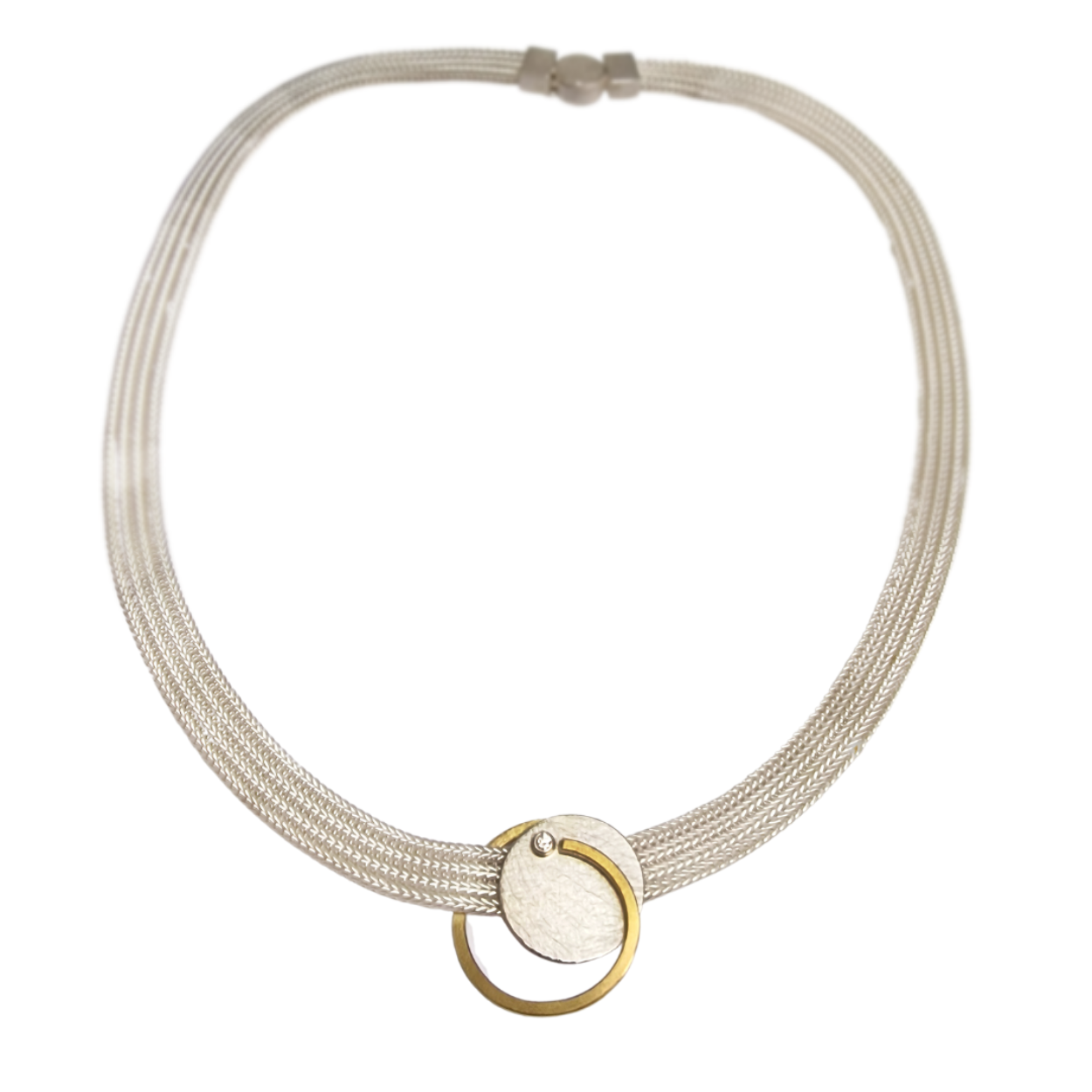 Choker vossenstaart schakel met zilver/goud ornament.