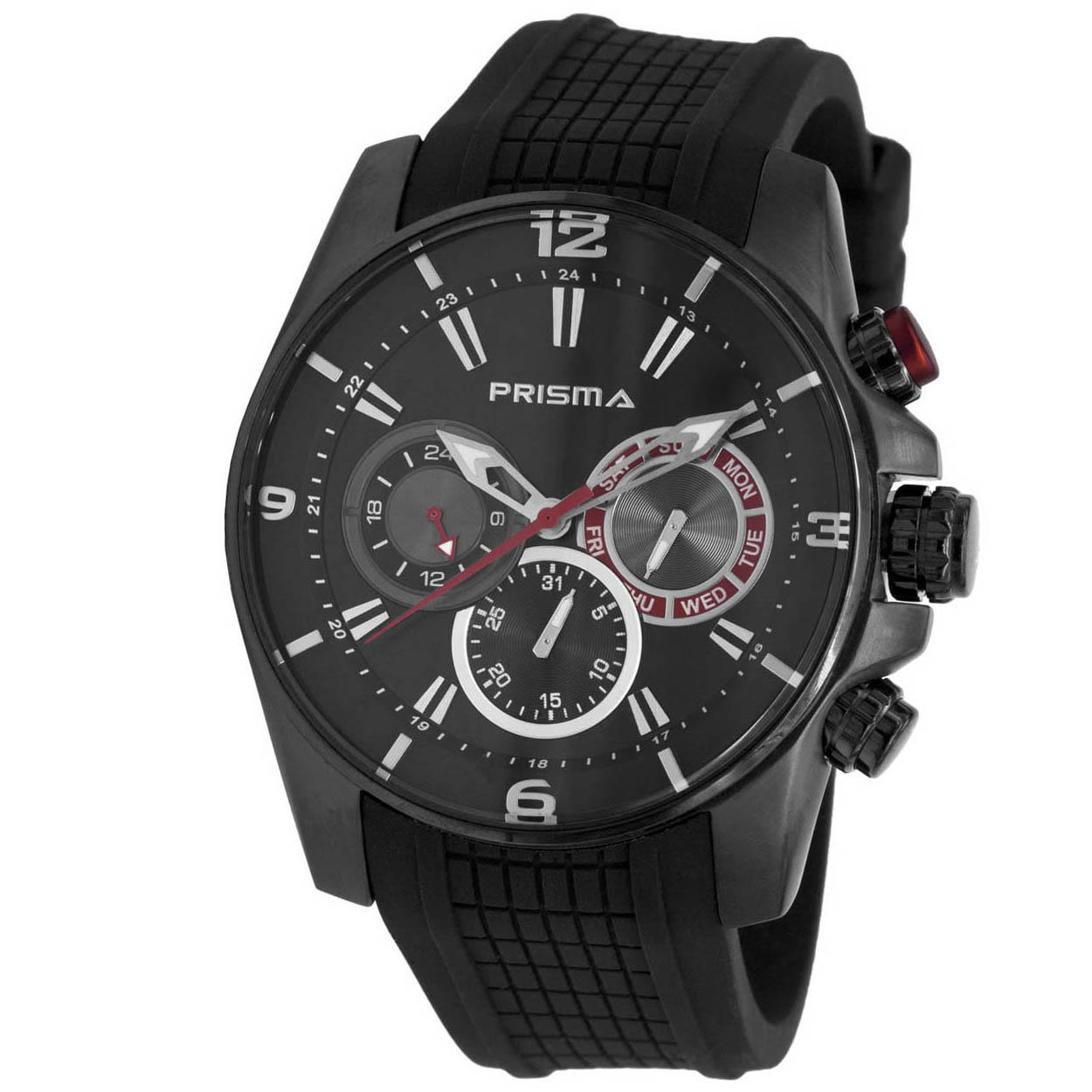 Prisma heren P.1596 multifunctie horloge edelstaal 10 ATM 		
		
Algemeen		
Artikelnummer: P.1596		
Geslacht: heren		
Uurwerk: Seiko (VX9J) 		
Lichtfunctie: glow in the dark (Wijzers)		
Waterbestendigheid: 10 ATM/BAR