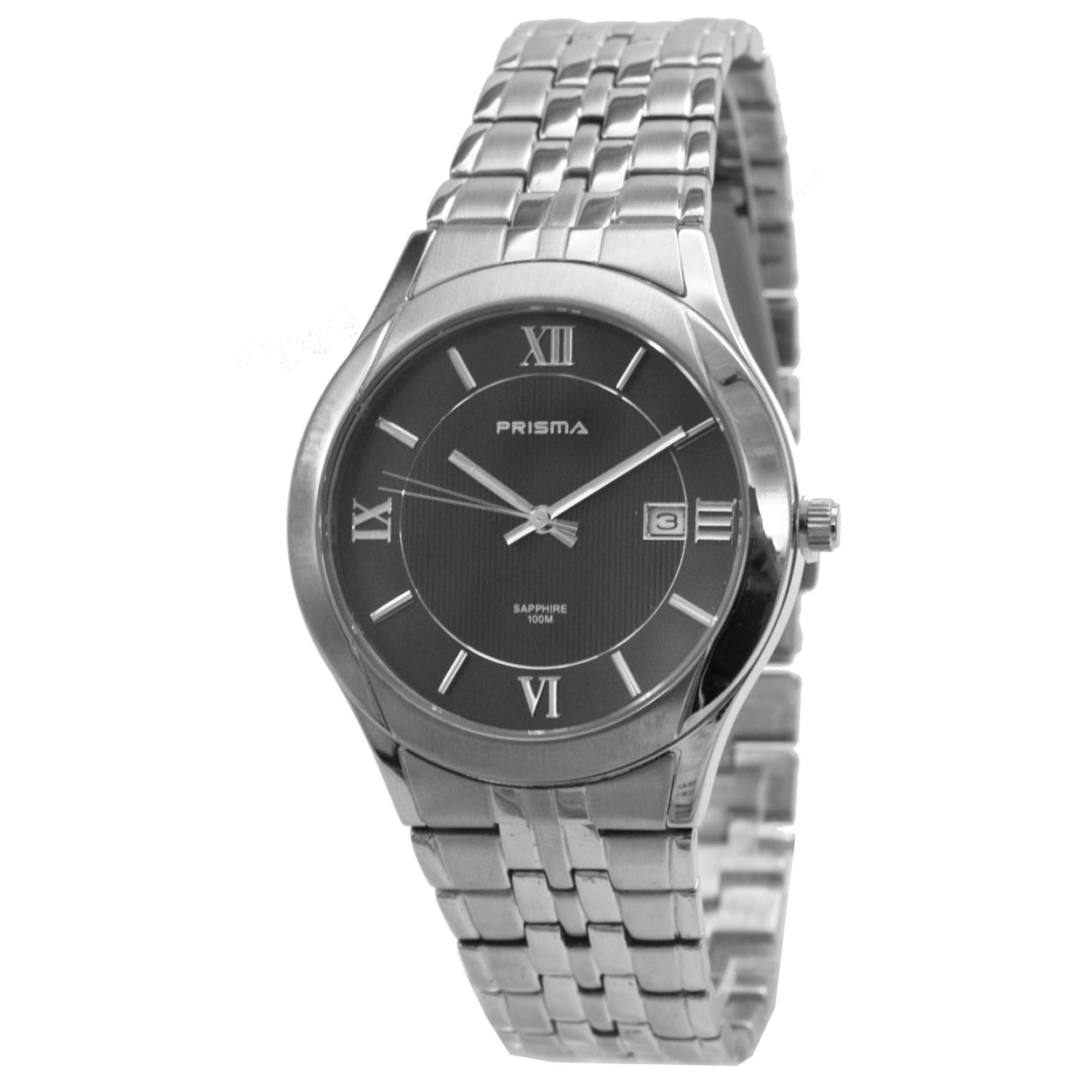 Prisma horloge P.1028 heren edelstaal saffierglas 10 ATM 

Algemeen
Geslacht: heren
Model: P.1028

Voordelen
- band edelstaal zilver
- wijzerplaat grijs met zilvere romeinse cijfers
- boven gem. waterdicht: zwemmen/duiken
- glas is zeer krasvast
- handige onzichtbare klep sluiting
- luxueuze uitstraling door romeinse cijfers
- wijzers lichten op in donker
- quartz
- maat kast 39mm (breedte) 9mm (dikte)