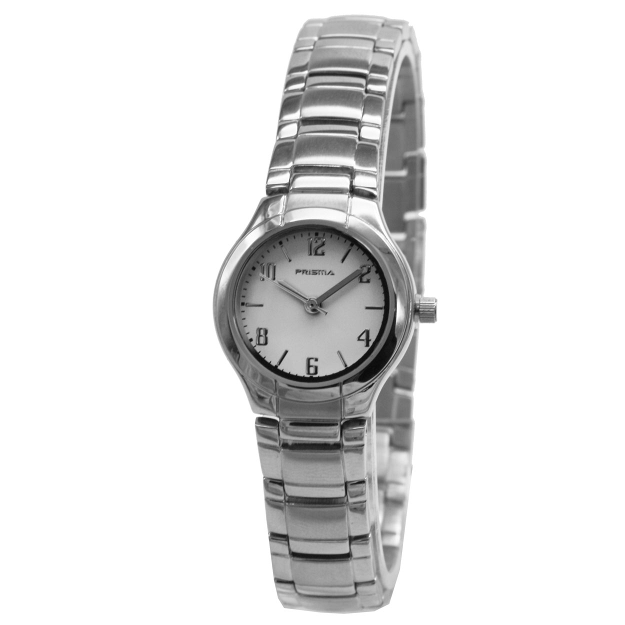 Prisma horloge P.1069 dames edelstaal saffierglas 

Algemeen
Geslacht: dames
Model: P.1069

Voordelen
- band edelstaal zilver
- wijzerplaat wit met zilvere cijfers (arabisch)
- glas is zeer krasvast
- slimeline model (minder dan 7 mm dik)
- duidelijke tijdsweergave
- spat waterdicht: handenwassen, regen
- quartz
- maat kast 23mm (breedte) 7mm (dikte)