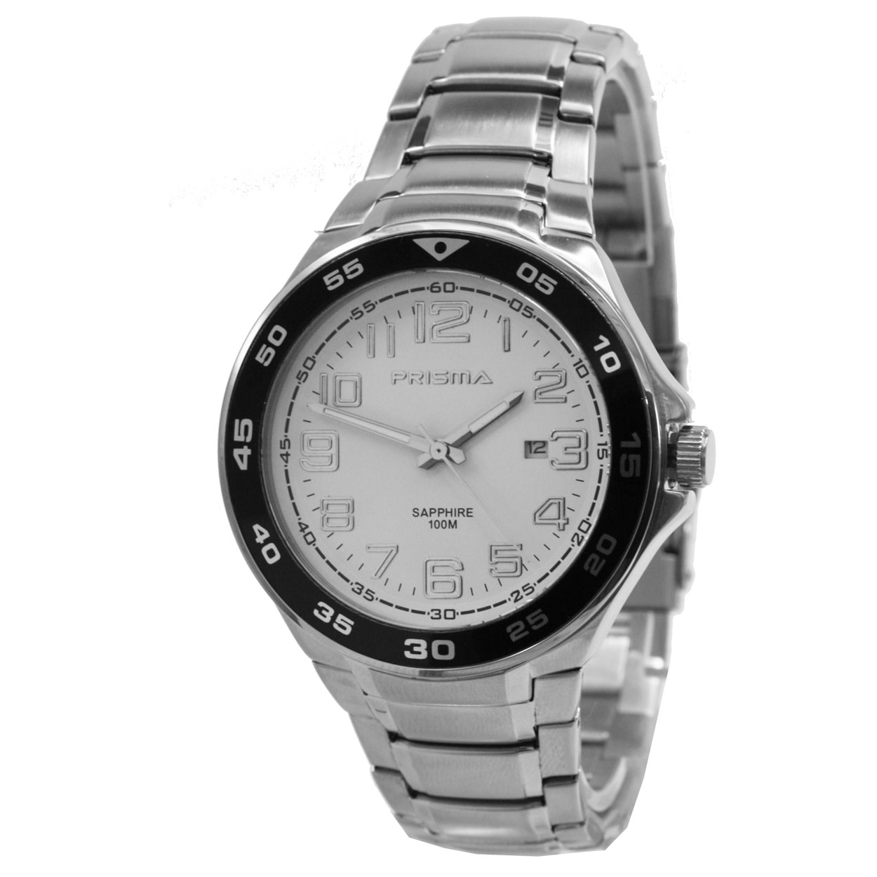 Prisma horloge P.1081 heren edelstaal saffierglas 10 ATM 

Algemeen
Geslacht: heren
Model: P.1081

Voordelen
- band edelstaal zilver
- wijzerplaat wit met zilvere cijfers (arabisch)
- boven gem. waterdicht: zwemmen/duiken
- glas is zeer krasvast
- ook voor brede pols (max. 233,95 mm)
- compacte sluiting met extra draagcomfort
- datum
- quartz
- maat kast 43mm (breedte) 11mm (dikte)