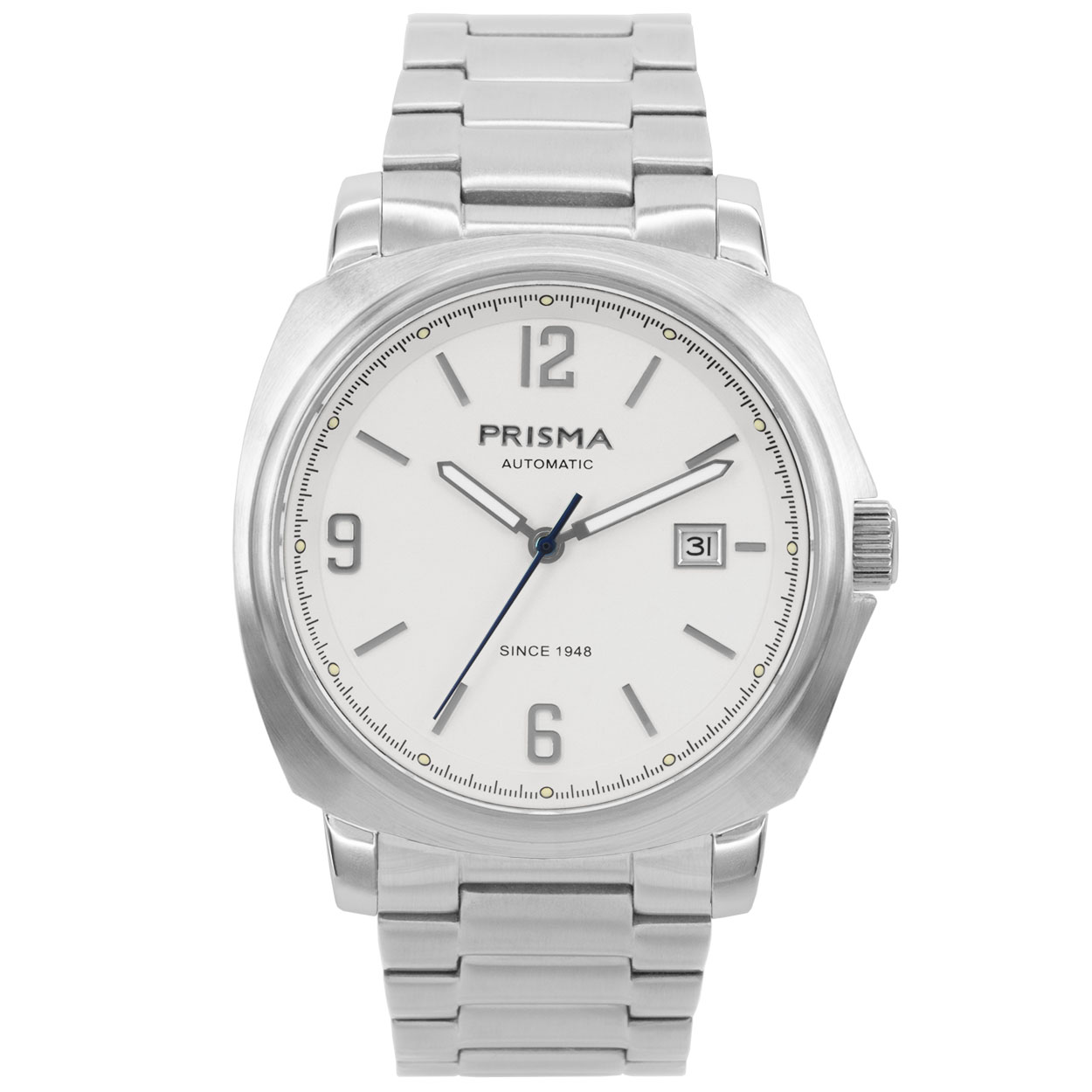 Prisma horloge 1317 heren edelstaal saffierglas 10 ATM 

Algemeen
Geslacht: heren
Model: P.1317

Voordelen
- bewegingsenergie
- band edelstaal zilver
- wijzerplaat wit met zilvere cijfers (arabisch)
- boven gem. waterdicht: zwemmen/duiken
- glas is zeer krasvast
- handige onzichtbare klep sluiting
- ook voor brede pols (max. 237 mm)
- maat kast 41mm (breedte) 12,2mm (dikte)
