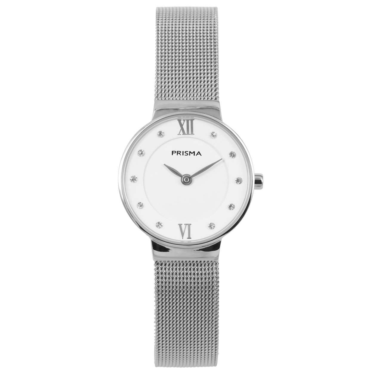 Prisma horloge P.1457 dames edelstaal 

Model: P.1457

Voordelen
- milanese band met verfijnde schakels
- band edelstaal zilver
- wijzerplaat wit met sier diamanten
- naadloze aansluiting door vrij verstelbare sluiting
- glas is krasvast
- spat waterdicht: handenwassen, regen
- quartz
- maat kast 25mm (breedte) 6mm (dikte)