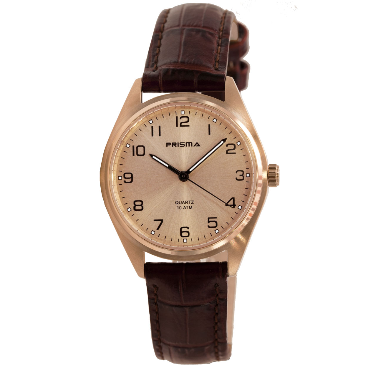 Prisma horloge P.1557 dames edelstaal 10 ATM 

Algemeen
Geslacht: dames
Model: P.1557

Voordelen
- band echt leer bruin
- wijzerplaat rose goud met zwarte cijfers (arabisch)
- boven gem. waterdicht: zwemmen/duiken
- wijzers lichten op in donker
- duidelijke tijdsweergave
- quartz
- maat kast 32mm (breedte) 8,6mm (dikte)