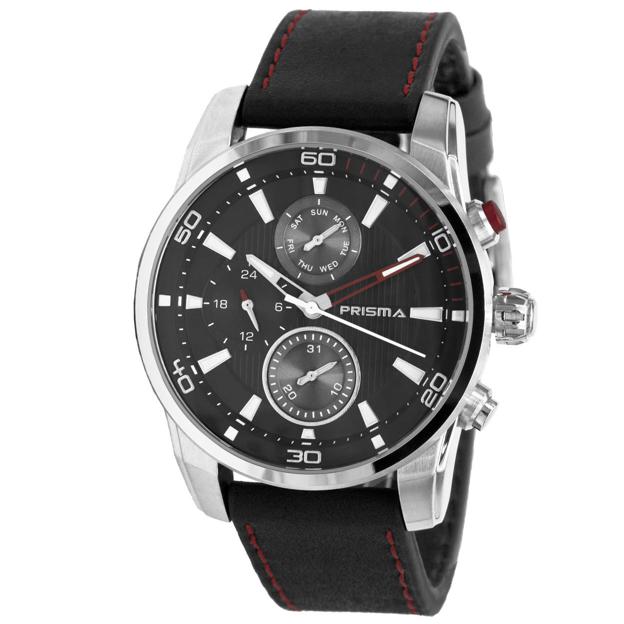 Prisma heren P.1590 multifunctie horloge edelstaal 10 ATM 		
		
Algemeen		
Artikelnummer: P.1590		
Geslacht: heren		
Uurwerk: Seiko (VX9N) 		
Lichtfunctie: glow in the dark (Wijzers en index)		
Waterbestendigheid: 10 ATM/BAR