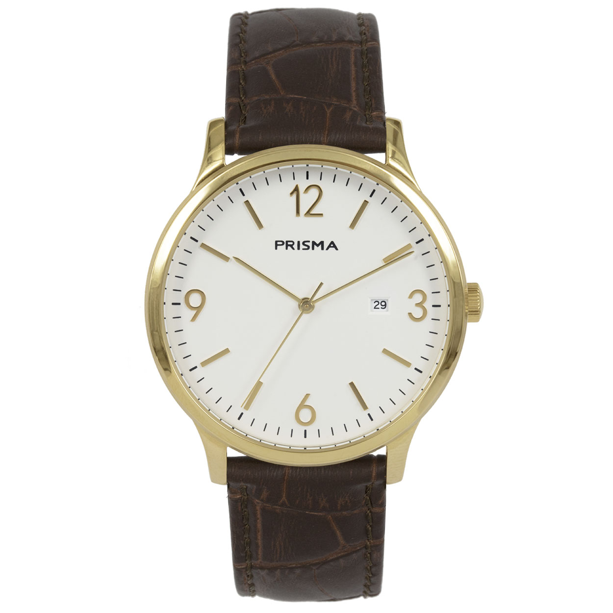 Algemeen		
Geslacht: heren		
Model: P.1633		
		
Voordelen		
- band echt leer bruin		
- wijzerplaat met goudkleurige streepjes		
- designed in the Netherlands		
- datum		
- spat waterdicht: handenwassen, regen		
- duurzame coating		
- quartz		
- maat kast 40,3mm (breedte) 7,7mm (dikte)