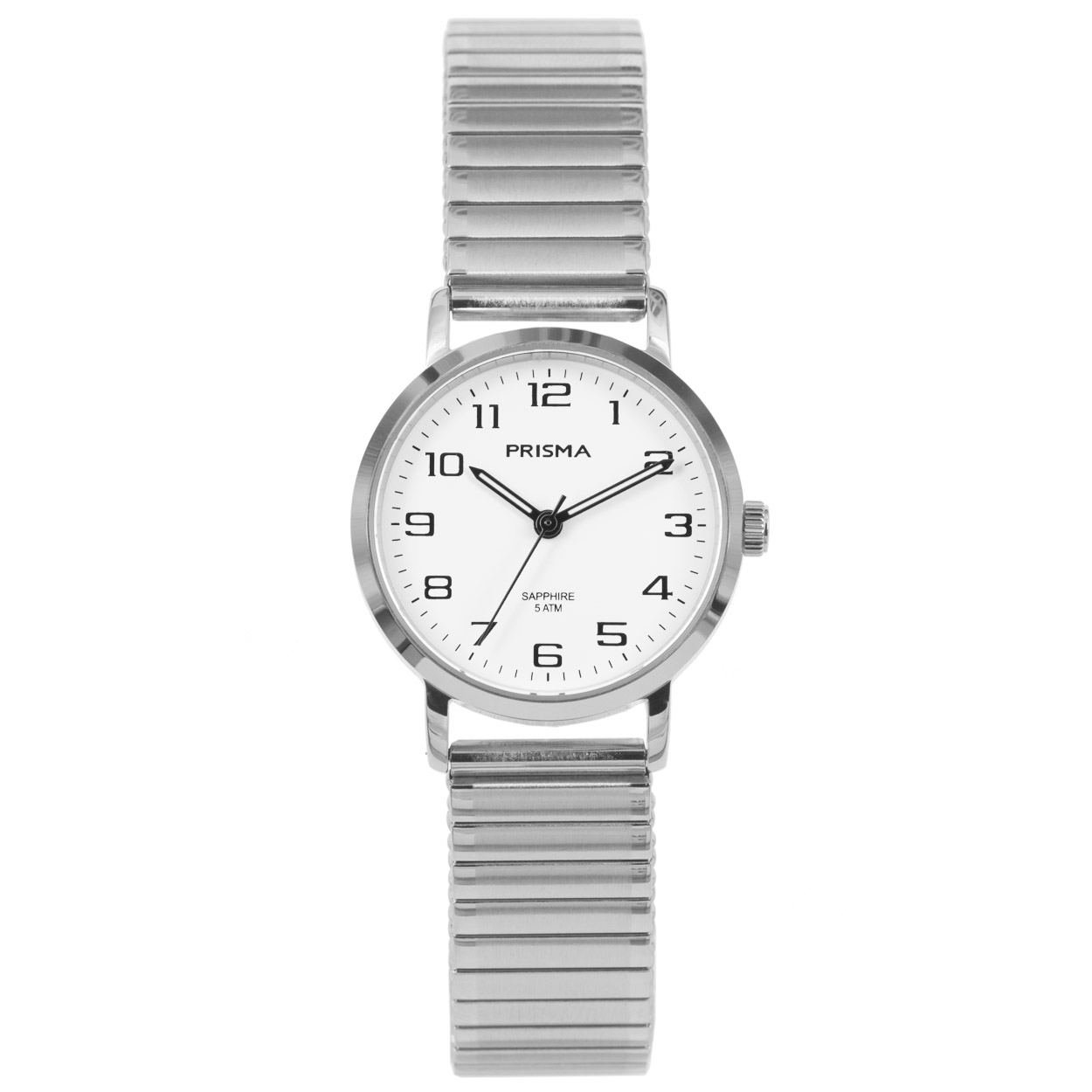 Prisma dames horloge van edelstaal met saffierglas 
- Kast breedte; 28mm
- Kast dikte; 7.2mm
- Kast materiaal; Edelstaal 
- Glas; Saffier
- Uurwerk; Miyota 2035
- Datum; Nee
- Waterdichtheid; 5 ATM
- Horlogeband; Edelstalen rekband
- Maat aansluiting band; 14mm
- Wijzerplaat; Wit met zwarte cijfers
- Licht functies; Glow in the dark wijzers
EAN: 8716667164116

Code: catdu

np1