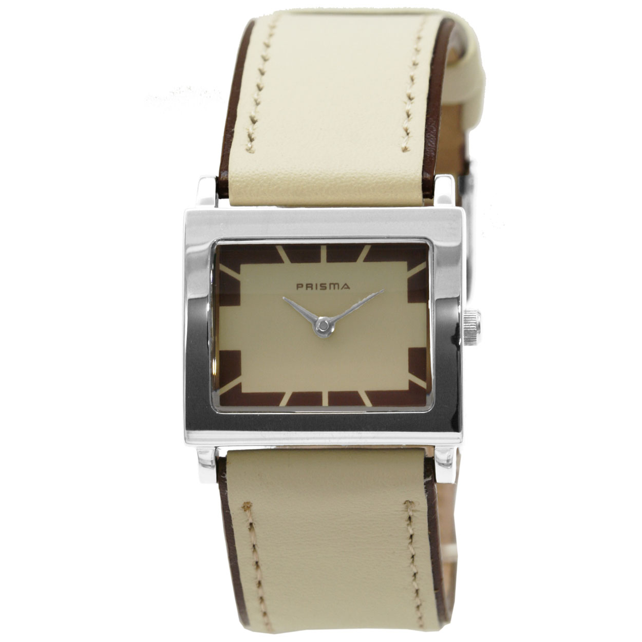 Prisma P.2306 dames horloge edelstaal
- Kast maat: 26 mm
- Kast dikte 8 mm
- Kast materiaal: Edelstaal
- Kast kleur: zilver
- Functies: analoog horloge zonder datum
- Uurwerk type: Miyota 
- Glas type: mineraal
- Waterdicht: 3 ATM/BAR
- Horlogeband: lederen band beige/bruin (met beige kleurig stiksel)
- Maat aansluiting band: 20 mm
- Sluiting band: zilverkleurig en edelstalen gespsluiting
- Wijzerplaat: beige met zilvere aanduidingen
- Licht functie: nee
- Artikelnummer: P.2306
- EAN: 8716667030442