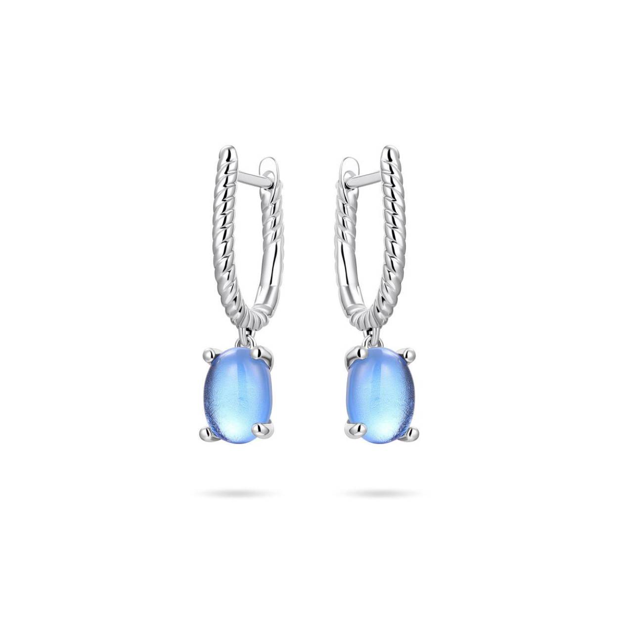 Zilver Rhodineerde Oorringen met Licht Blauwe Bedel KC1045LB