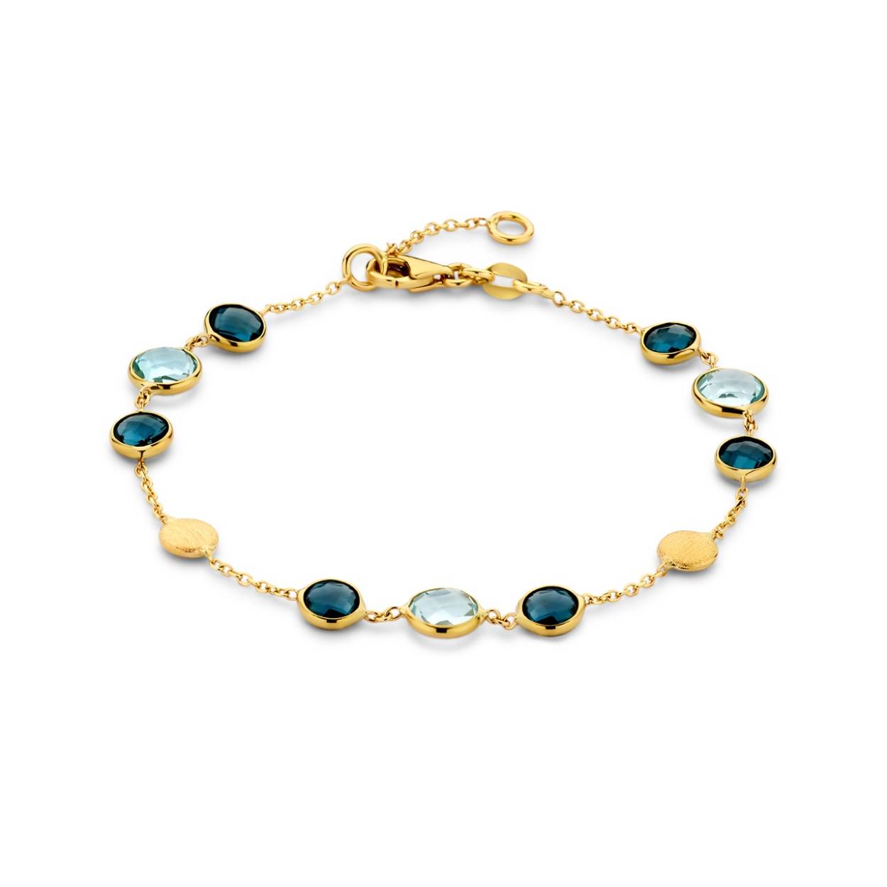 Geelgouden armband met London blue topaas en topaas
