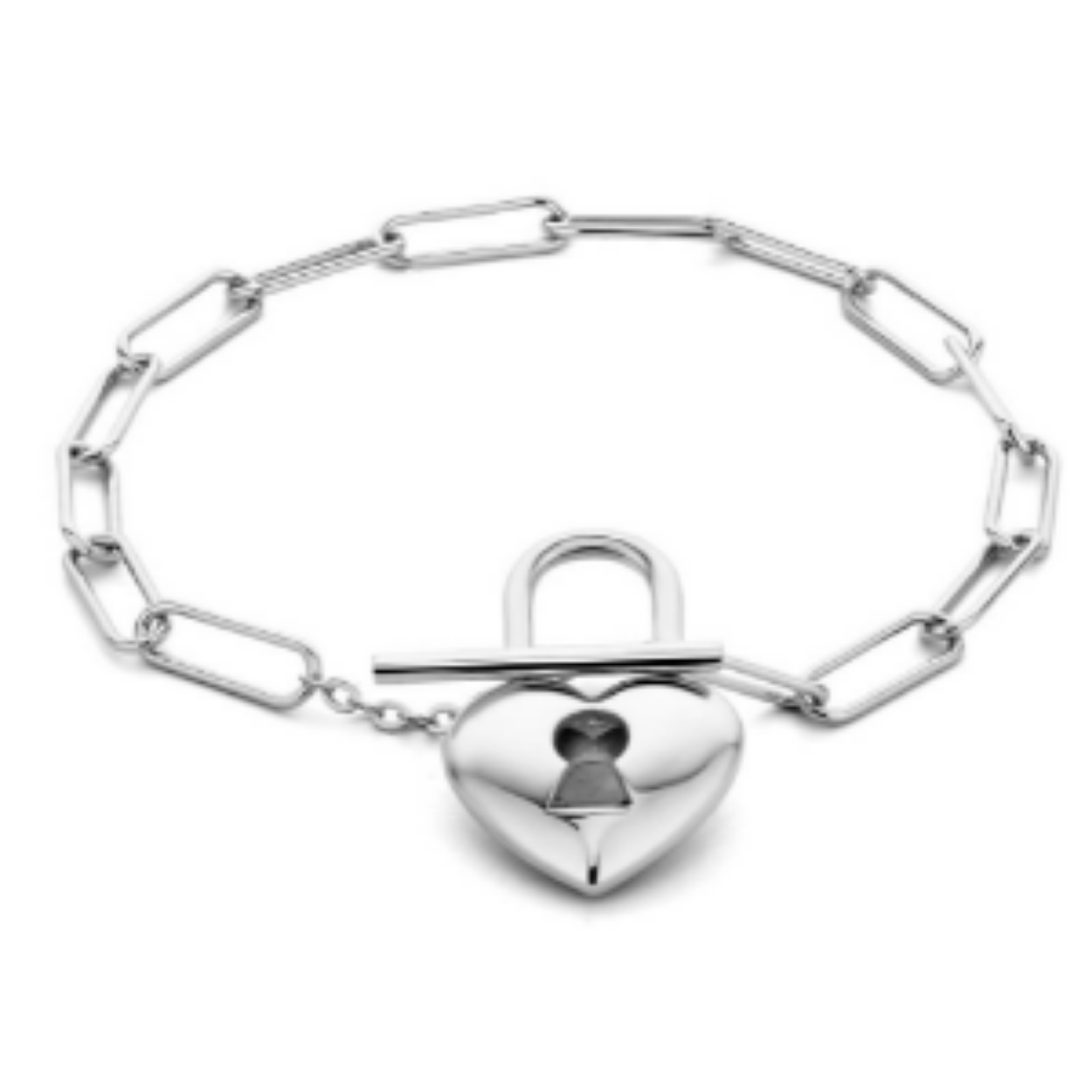 Gerhodineerd 925 zilveren armband uitgevoerd met een hartje en een slot. De armband heeft een draaglengte van 16.5cm en een schakelbreedte van 3.5mm.