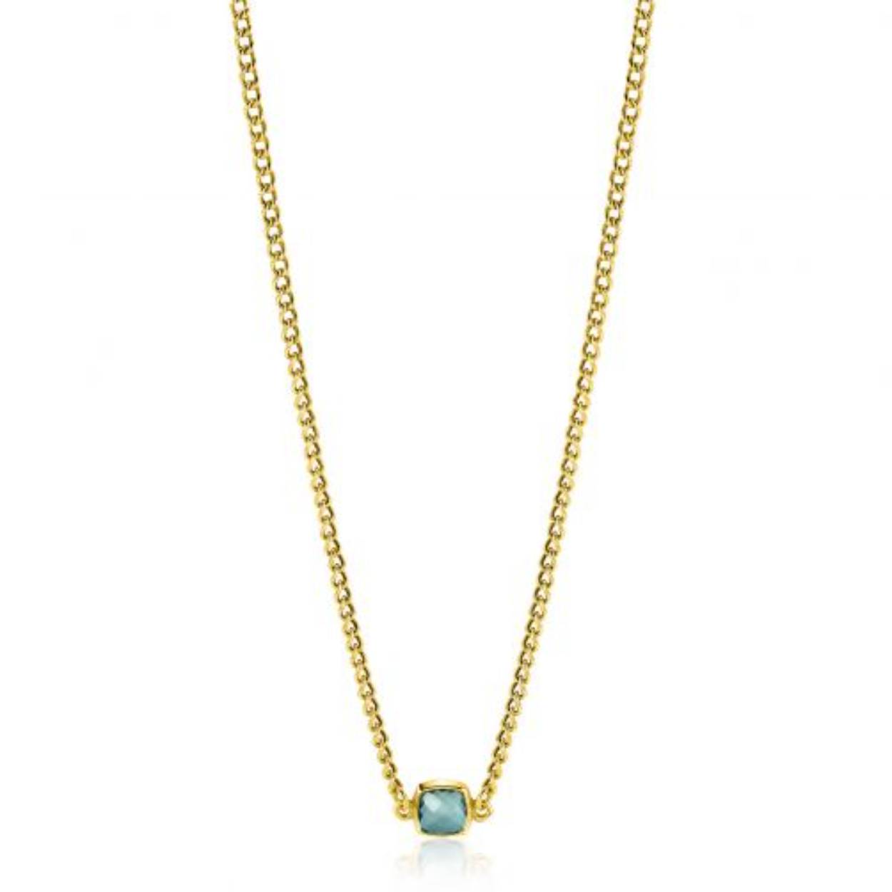 ZINZI gold plated zilveren gourmet ketting met vierkante zetting bezet met indigo blauwe kleursteen 40-45cm ZIC2417G