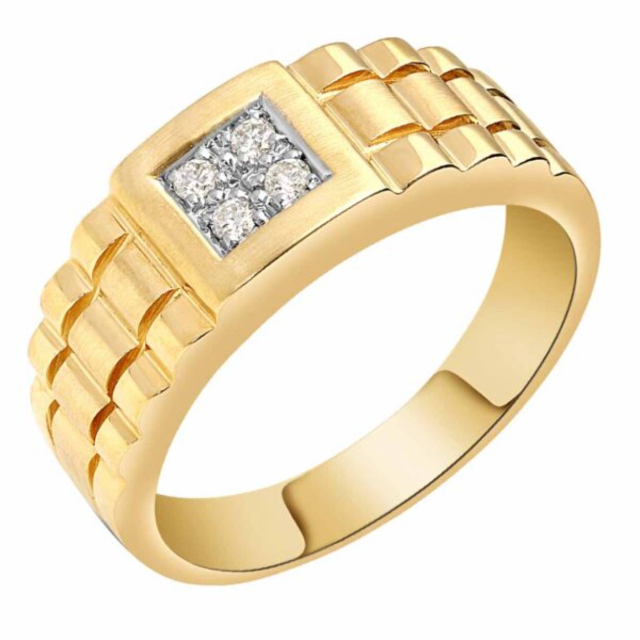 14kt. Geelgouden herenring 4x = 0.10ct H/Si