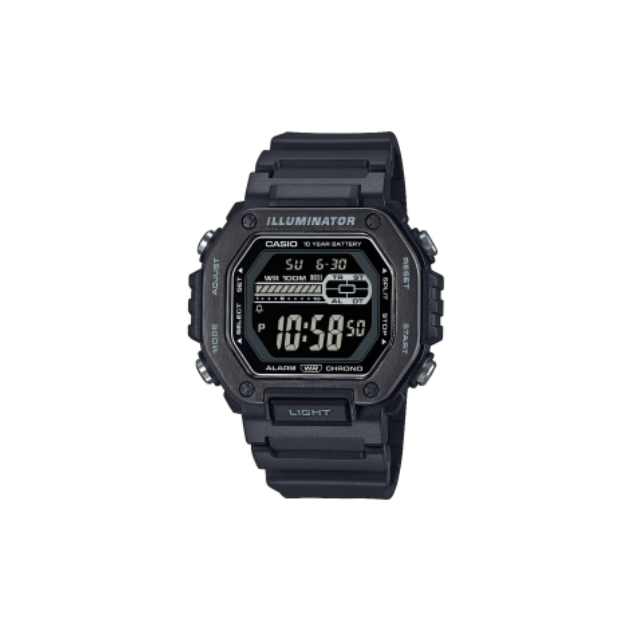 heren uurwerk Casio met zwzrt rubberband, digitaal met datum en alarm en chrono