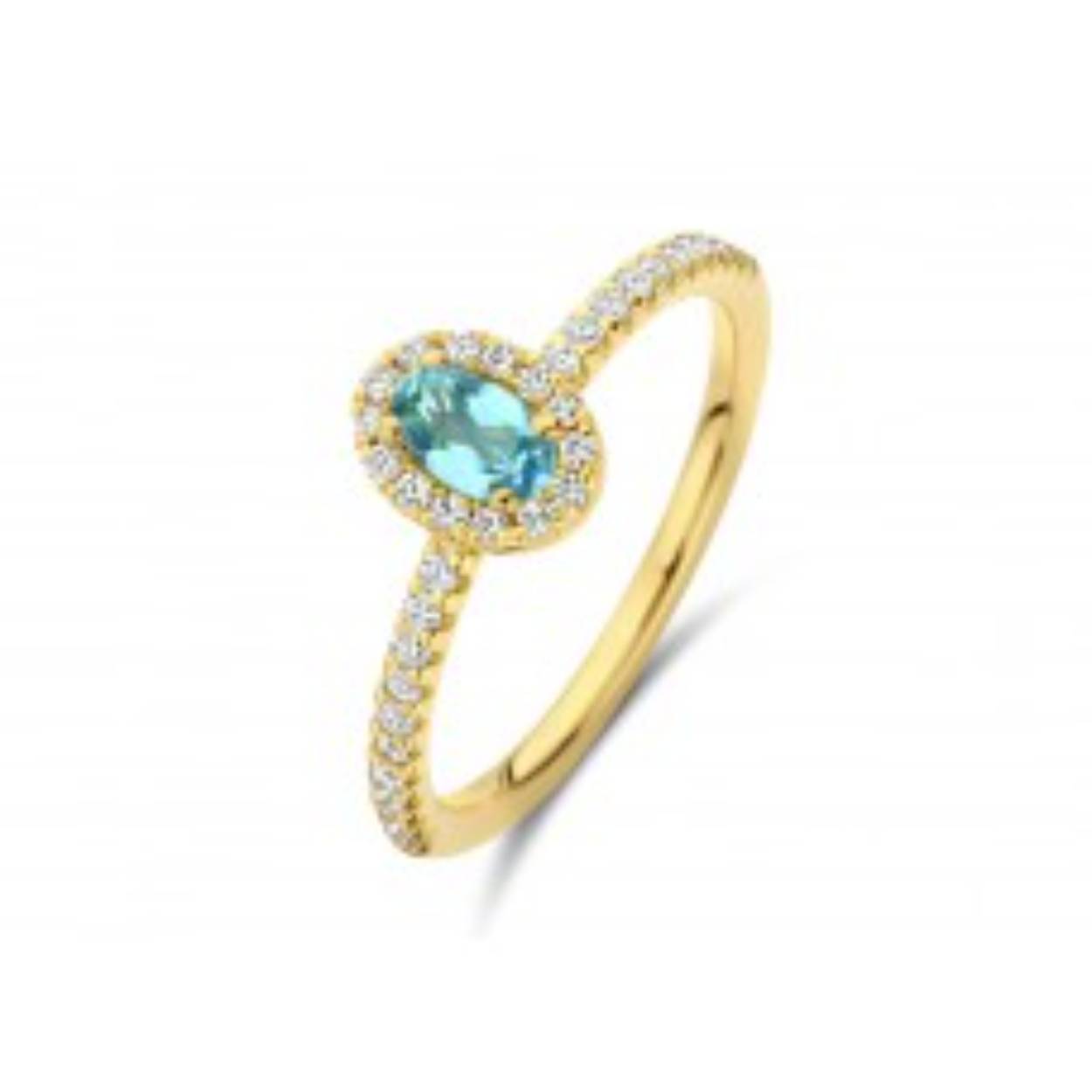 De ring is vervaardigd uit 18 kt geelgoud en gezet met groene toermalijn mint.