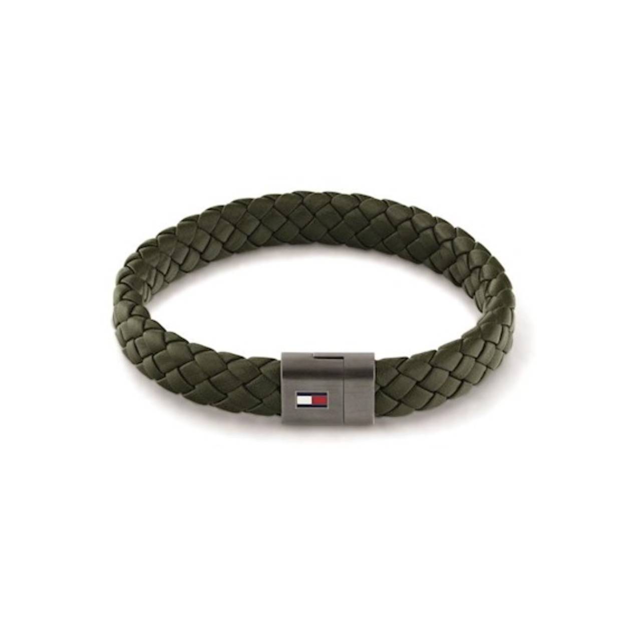 Olijfgroene leren  armband van het merk Tommy Hilfiger. De armband is voorzien van een magneetsluiting