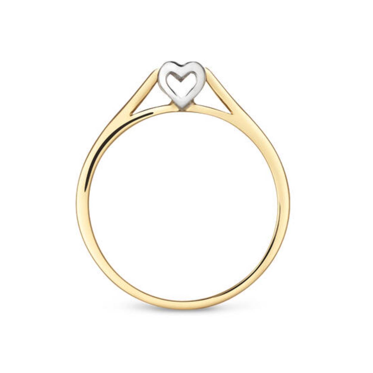  14krt bi-color gouden ring met  hartchaton. Diamant 0.08ct h-si.
SAY YES!