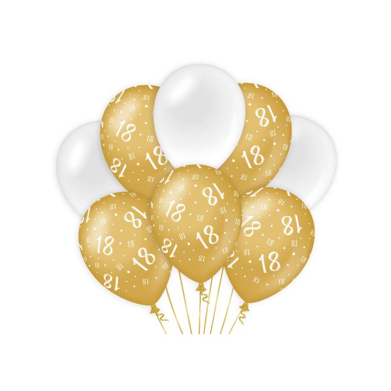 Maak uw gold/white party compleet met onze decoration balloons gold/white! Deze goud witte ballonnen zijn de ideale decoratie voor speciale feestjes zoals kroonleeftijden en geven een luxe uitstraling aan het feest.

Naast de gold/white balloons vindt u bij ons in dezelfde stijl ook nog gold/white hanging decorations en bijvoorbeeld party flag banners.

