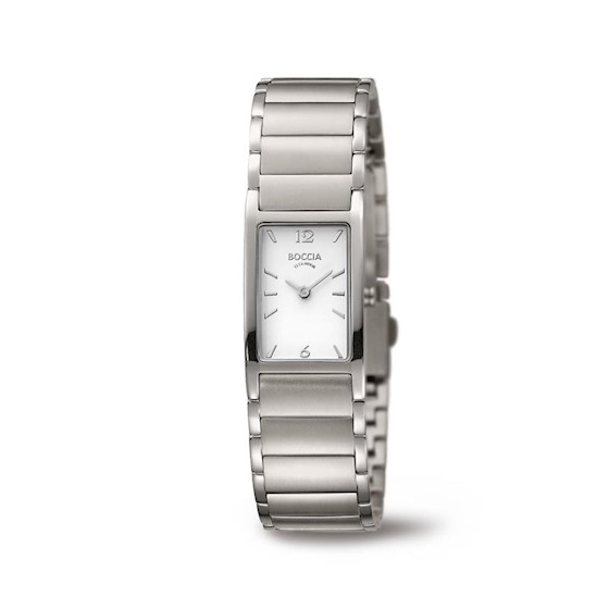 Boccia titanium rechthoekig-vorm dames horloge met titanium band.