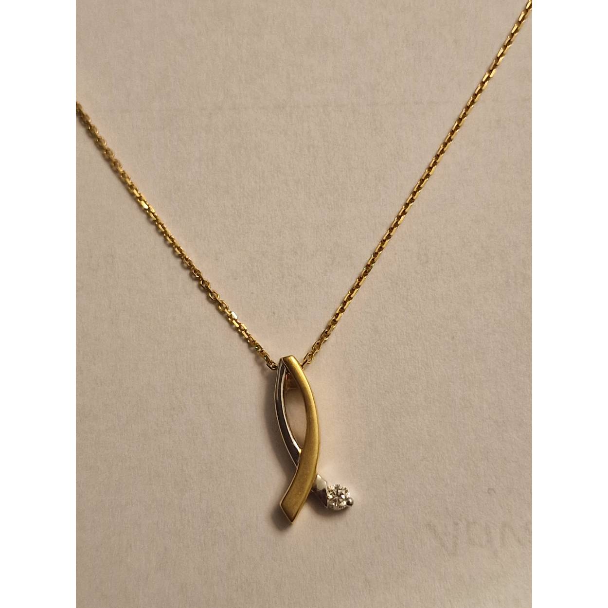 18k geel/witgouden hanger met diamant inclusief collier