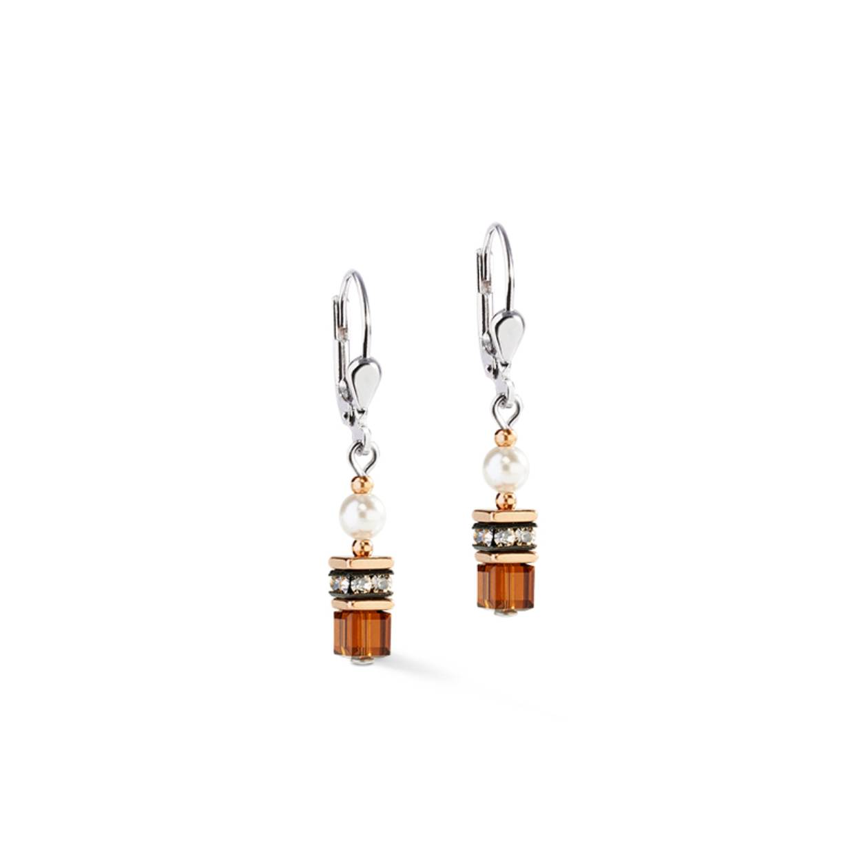 Coeur de lion oorhangers zilverkleur bruin/parel 4567-20-1100
