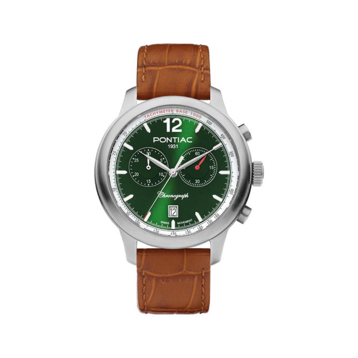 Dit herenhorloge is van het merk Pontiac. Het is een horloge gemaakt van edelstaal. De diameter van de kast is43.
De verdere specificaties van het horloge zijn als volgt:
Glassoort: saffier
Bandmateriaal: Leer
Bandkleur: Bruin
Kastkleur: Zilver
Kastvorm: Rond
Wijzerplaatkleur: Groen
Waterdichtheid: 5