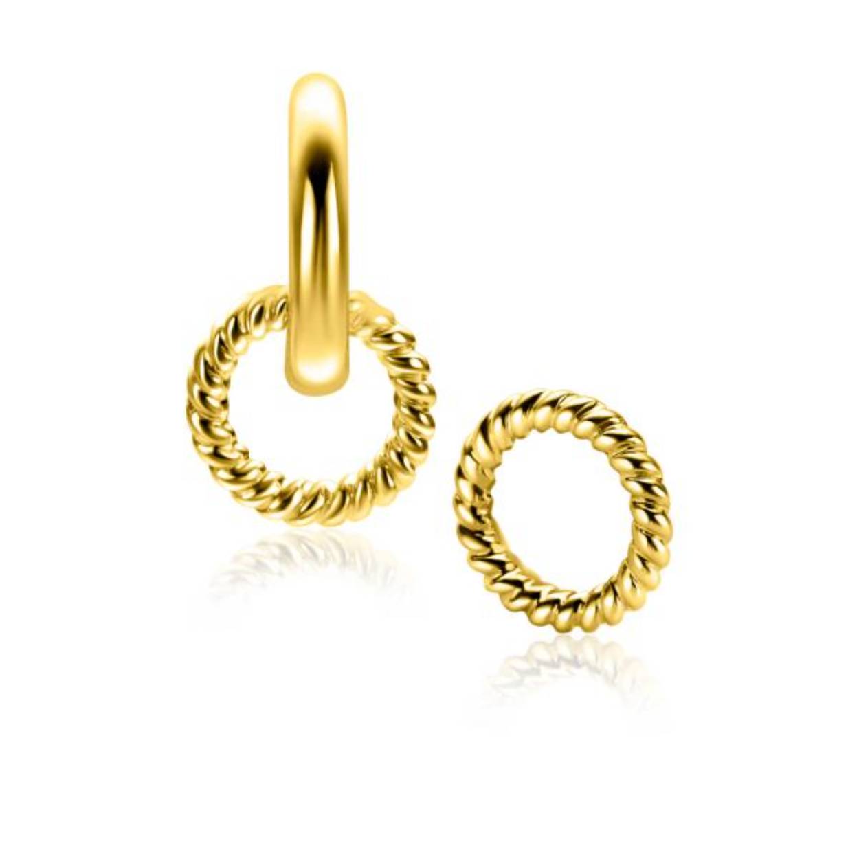 Zinzi gold plated zilveren oorbedels in ronde vorm (9,5mm), bewerkt met touweffect. Hang deze oorbedels sierlijk aan je ZINZI oorringen. De oorringen zijn niet bij de prijs inbegrepen.