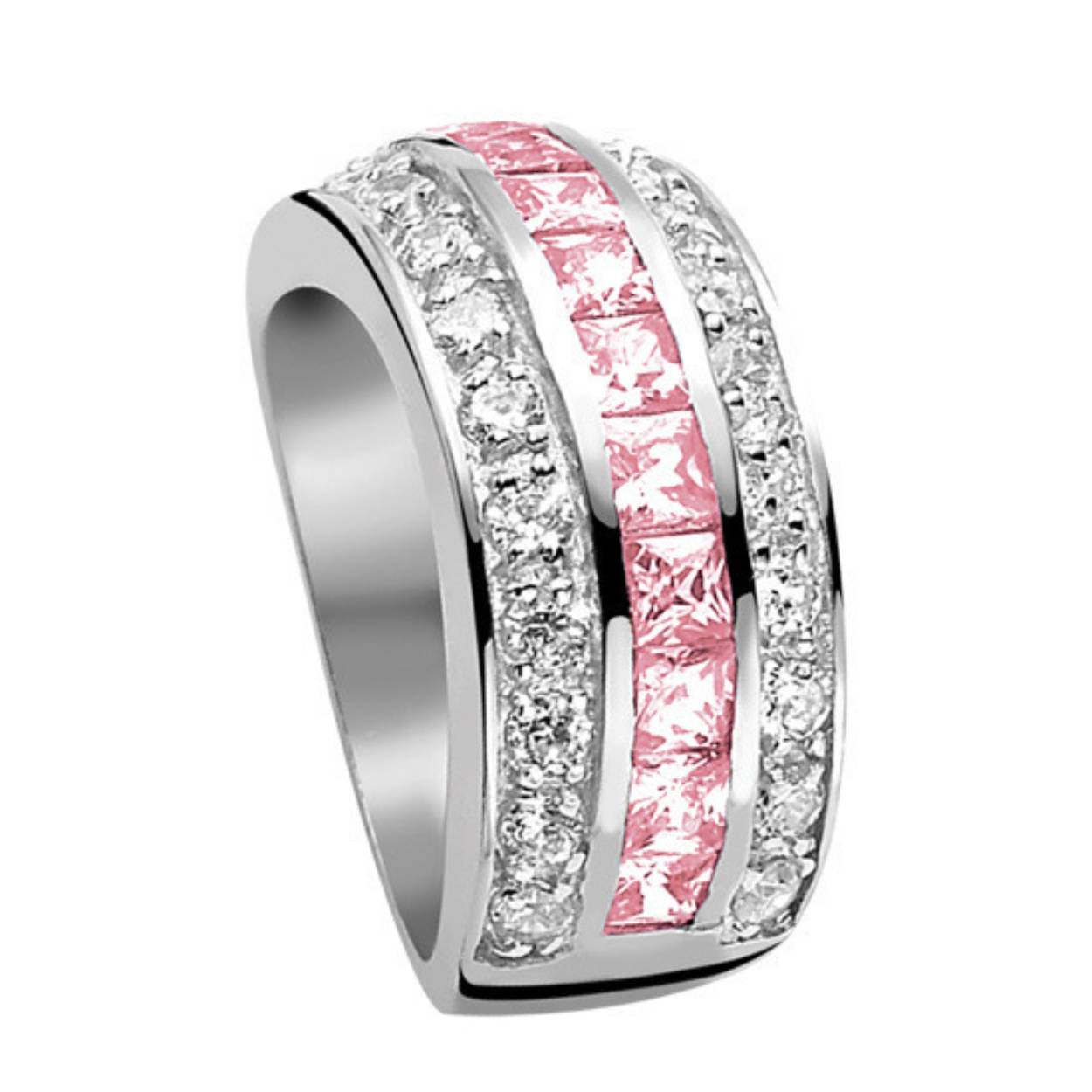 Zinzi zilveren ZILVEREN RING WIT/ROZE ZIRKONIA mt50 ZIR307R
