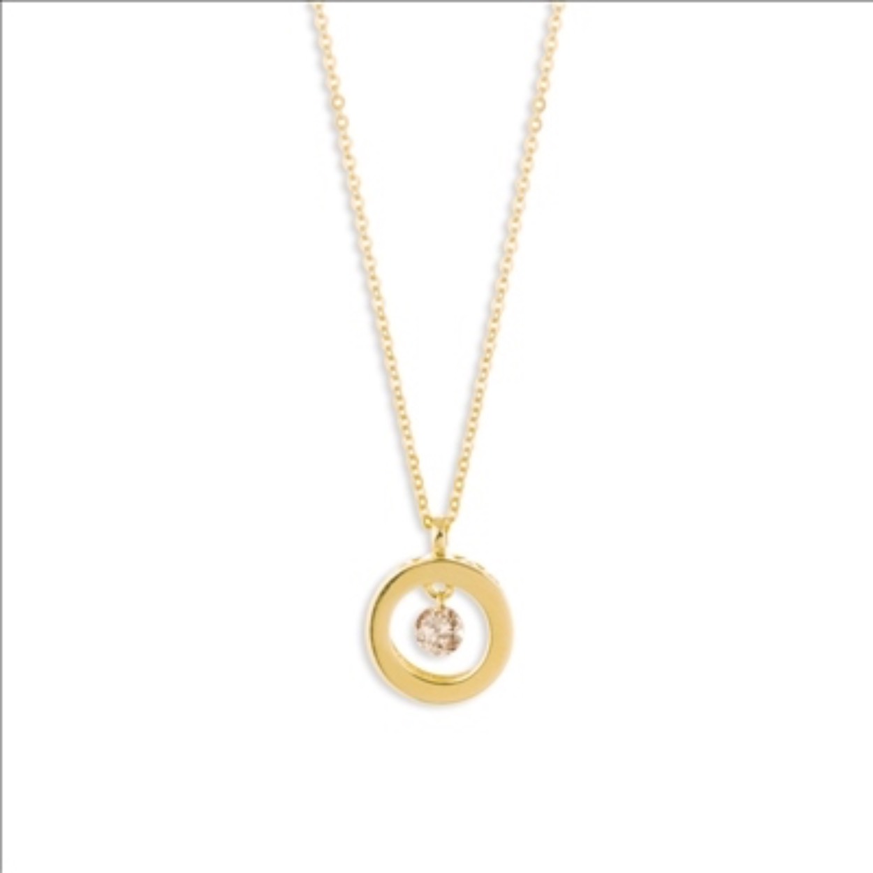 Geelgoud anker collier met hanger bruine diamant 