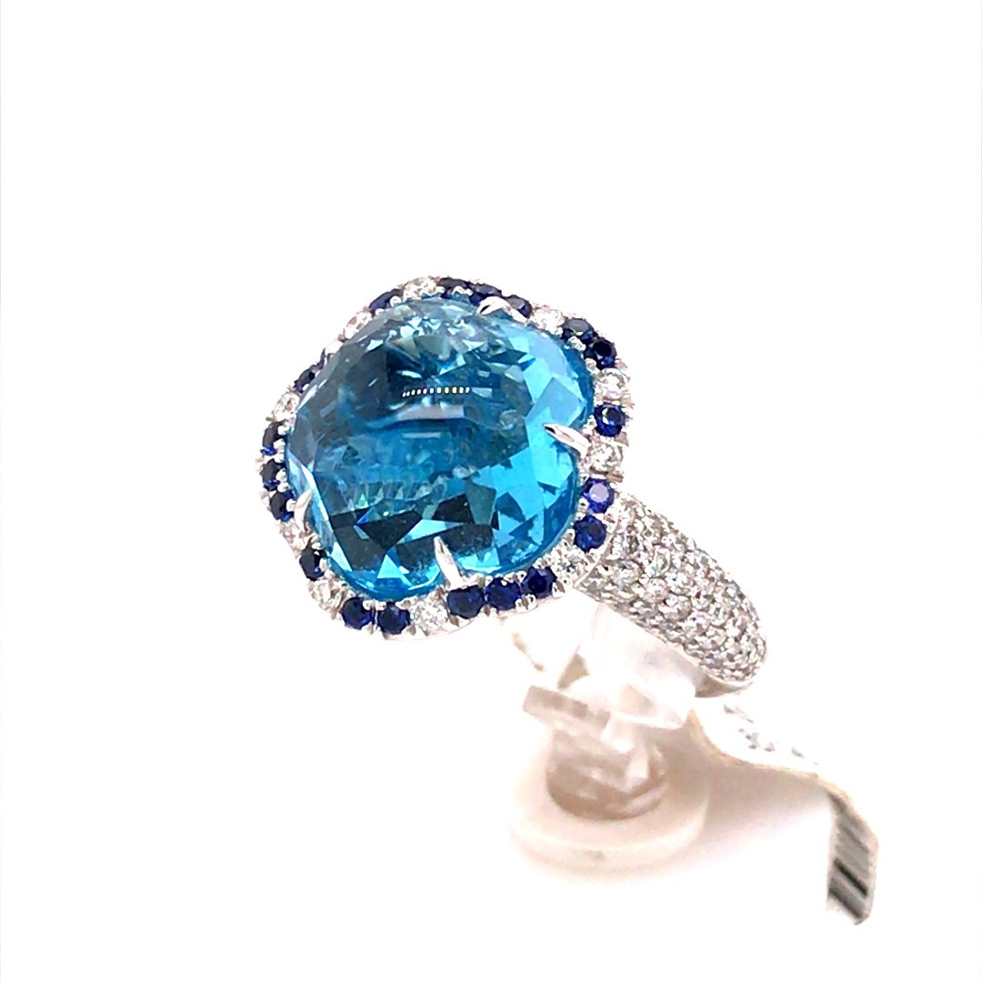 Artur Scholl 18krt witgouden ring met diamant topaas en saffier