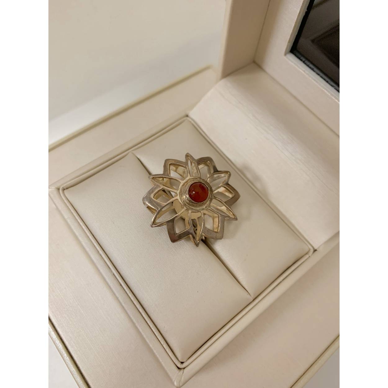 VINTAGE zilveren bloemen broche - carneool