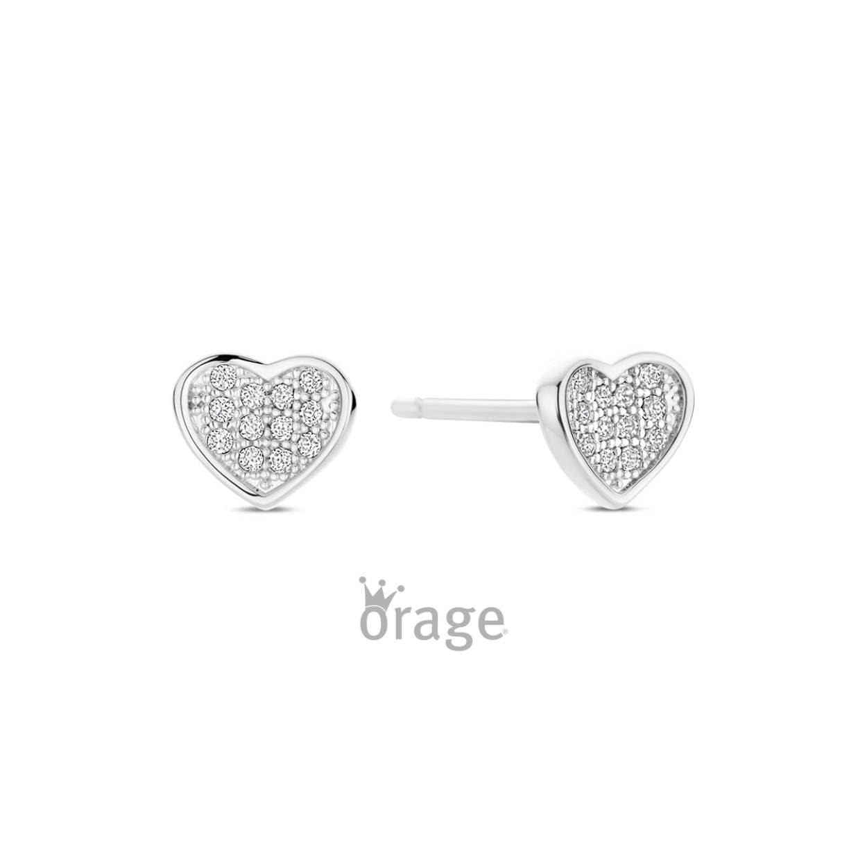 Orage Kids oorstekers zilver hart met zirkonia steentjes