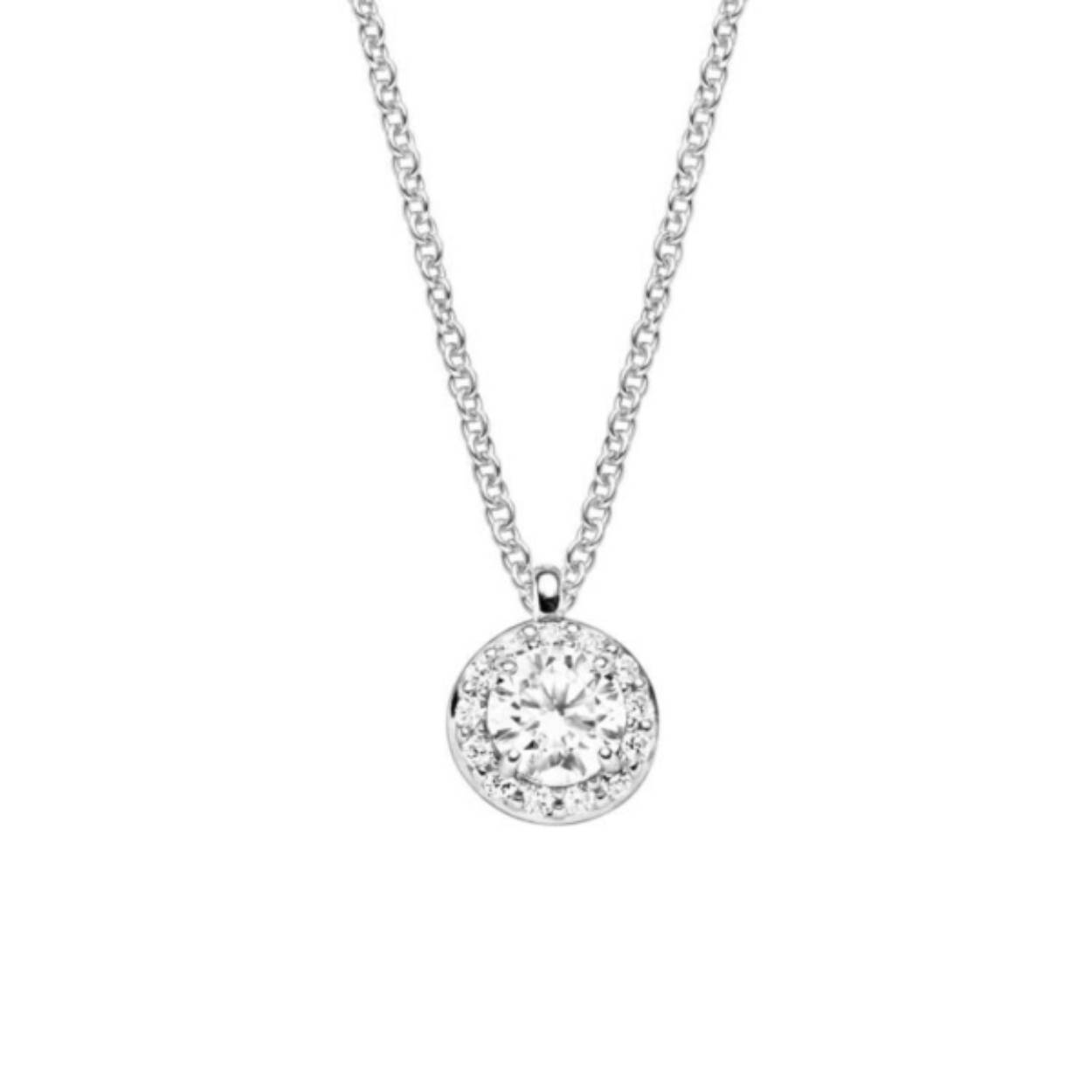 Zilveren collier van het merk Viventy met een subtiele ronde hanger voorzien van zirkonia.