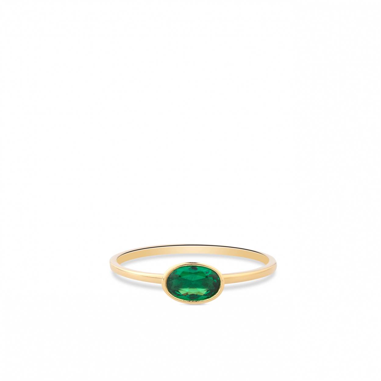 Dit is een ring van het merk Swing Jewels. De kleur van het sieraad is geelgoud. Dit sieraad bevat de edelsteen: zirconia. De kleur van deze edelsteen is: groen.