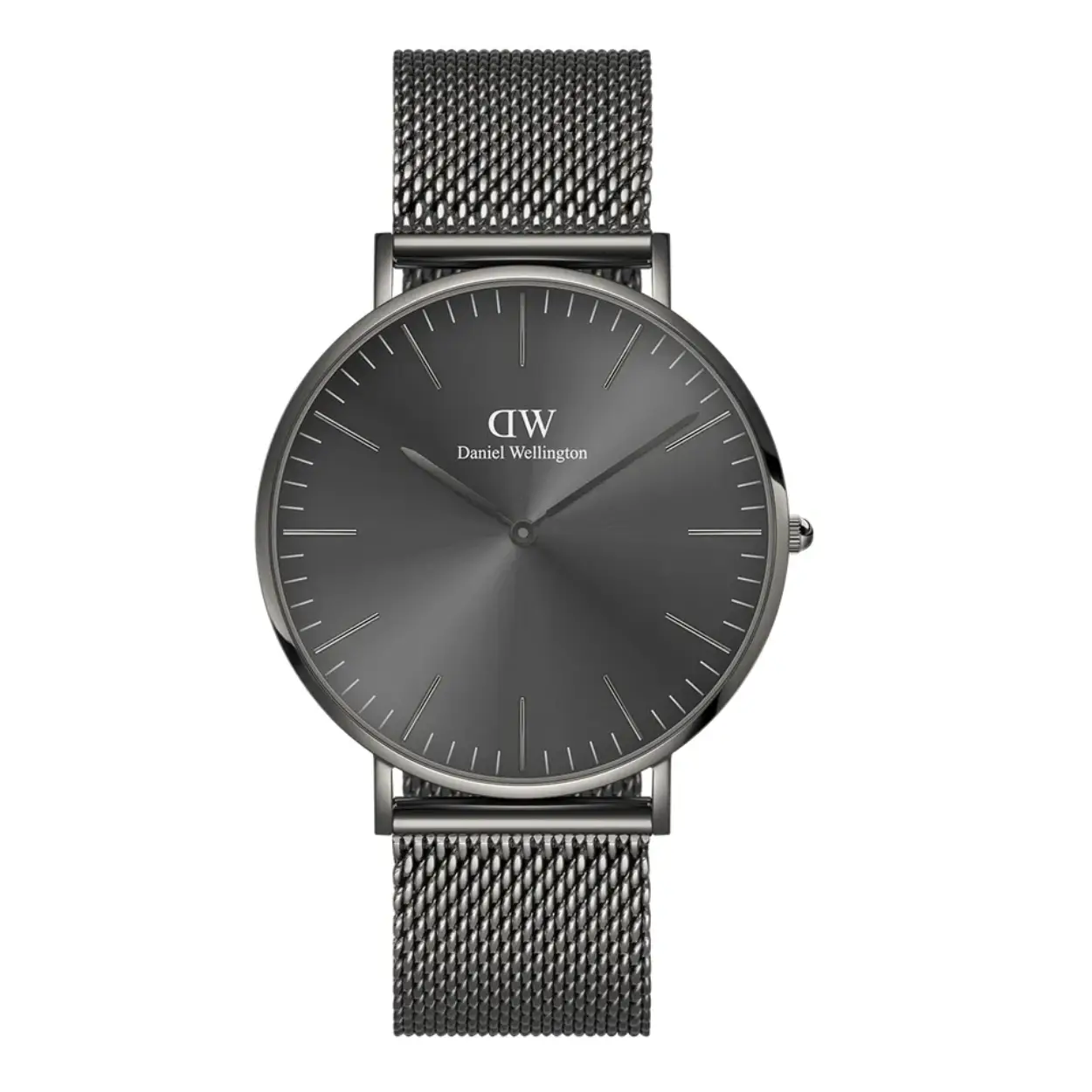 Die Classic Daniel Wellington Herrenuhr, besticht durch ein schwarzes Zifferblatt, graues Edelstahlarmband im Milanaise-Mesh-Stil und ein analoges Quarzwerk. Sie ist rund, wasserbest&auml;ndig (Level 3) und antiallergisch. Ohne Datumsfunktion, mit Mineralglas und Streifenindex. Perfekt f&uuml;rs B&uuml;ro oder elegante Anl&auml;sse, passt sie ideal zu formeller und legerer Kleidung. Ideale Gr&ouml;&szlig;e: 40mm.