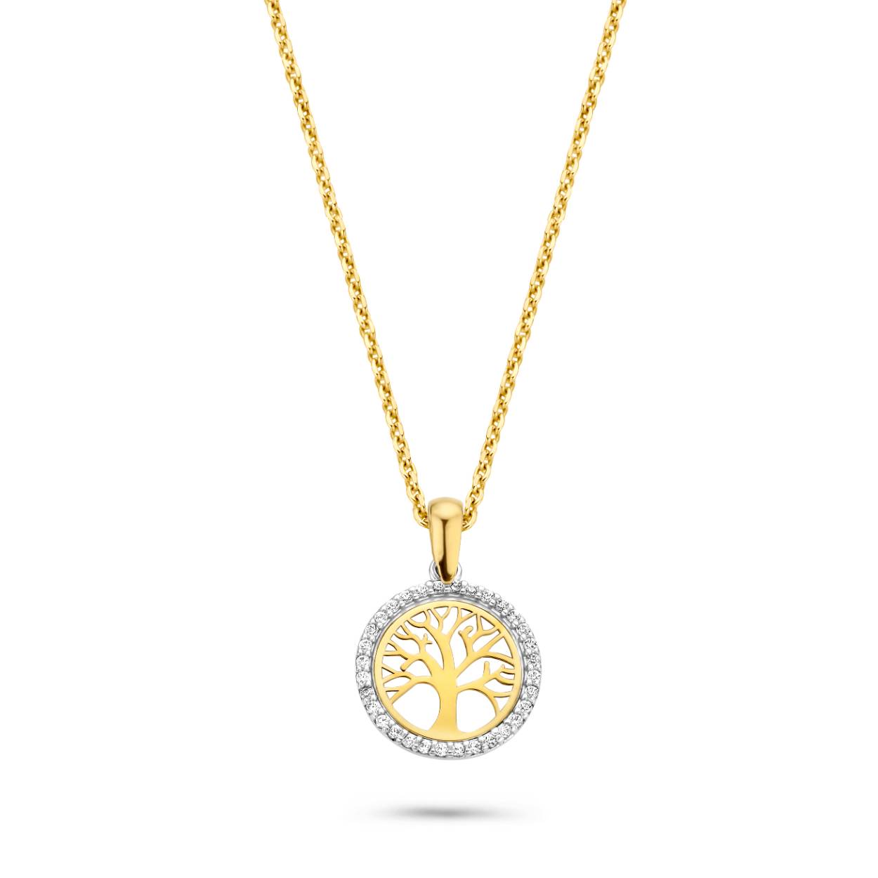 Gouden hanger levensboom met zirkonia's (excl. collier)