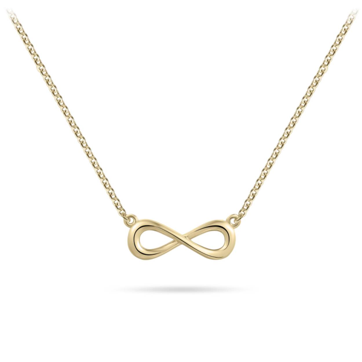 Zilver geelgoud vergulde collier met in het midden het infinity-symbool. Het collier is 42cm met een 5cm verlengketting eraan.