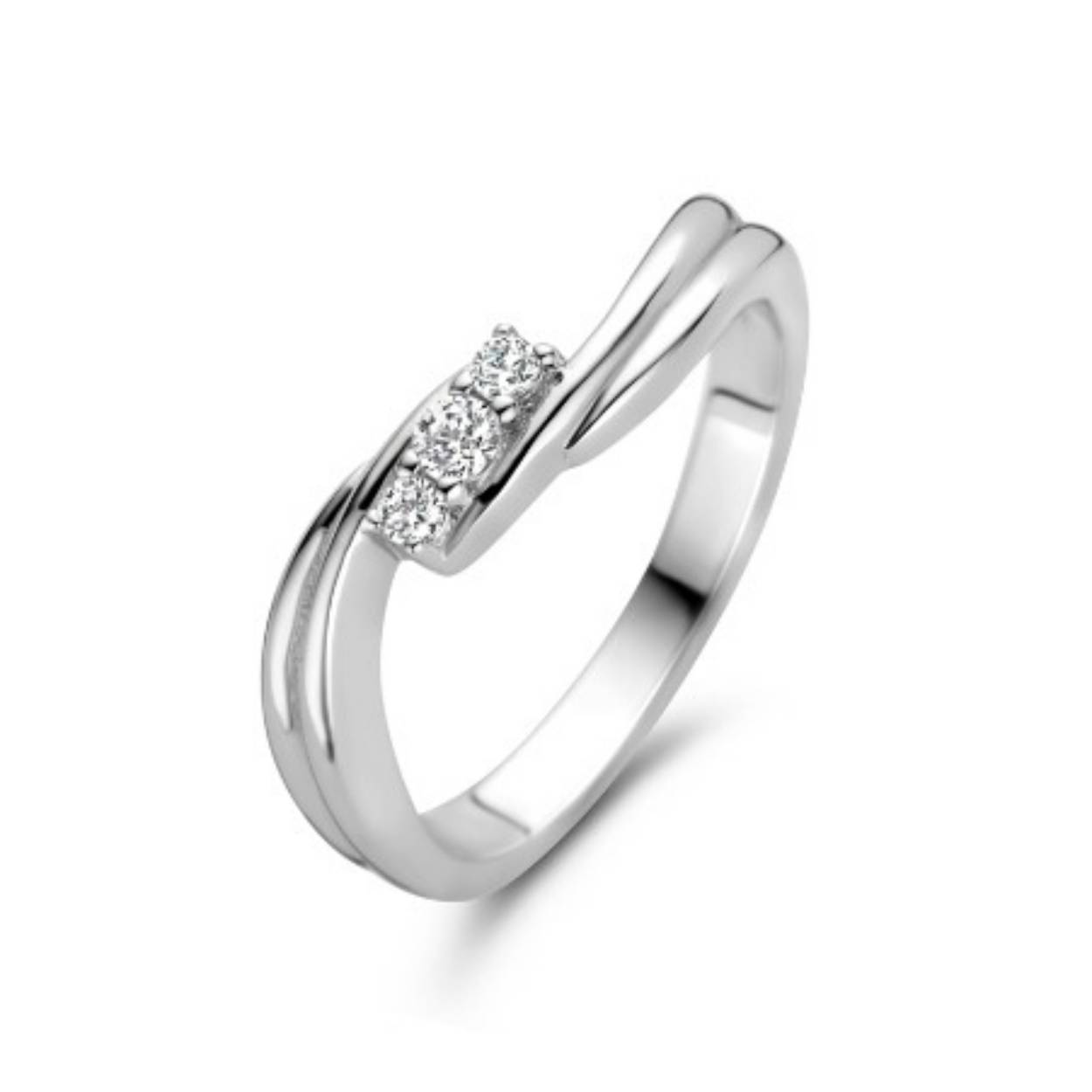 RDL zilveren ring, fantasie met 3 zirkonia's