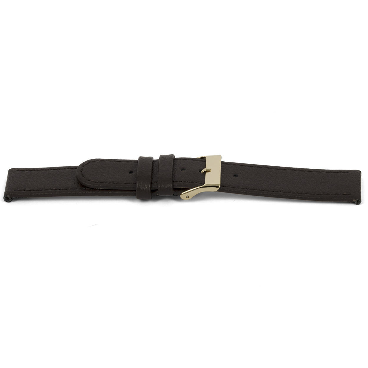 Bruin lederen horlogeband met goudkleurig aluminium gesp.
Kleur band: Bruin
Band dikte: 2.0mm
Band lengte: 65/105mm (extra smal)
Band breedte: 10x10mm
Gesp: Edelstaal IPG
Bekleding binnenband: Nubuck
Gestikt: Ja, dezelfde kleur als de band. 
Pushpin: Exclusief
Hypo allergisch: Ja
EAN: 8716667161719
