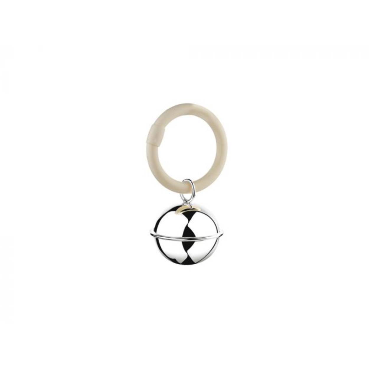 Basis 90 verzilverde rammelaar met een bal met filetrand aan een ring. Getest als veilig kinderspeelgoed. De rammelaar kan gegraveerd worden, wat het een persoonlijk geboortecadeau maakt.
